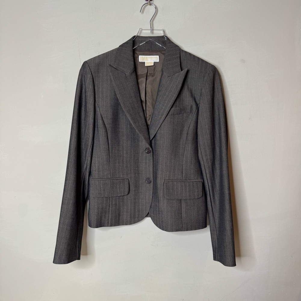 MICHAEL KORS Brown Stripped Herringbone Blazer golden brown